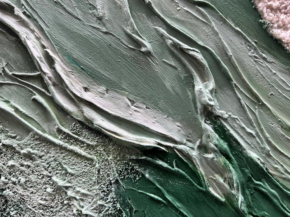 Art Hand-Painted Green and White Textured Oil Painting Modern Abstract Canvas Art Home Office Wall Art Deco 24X48 Inche