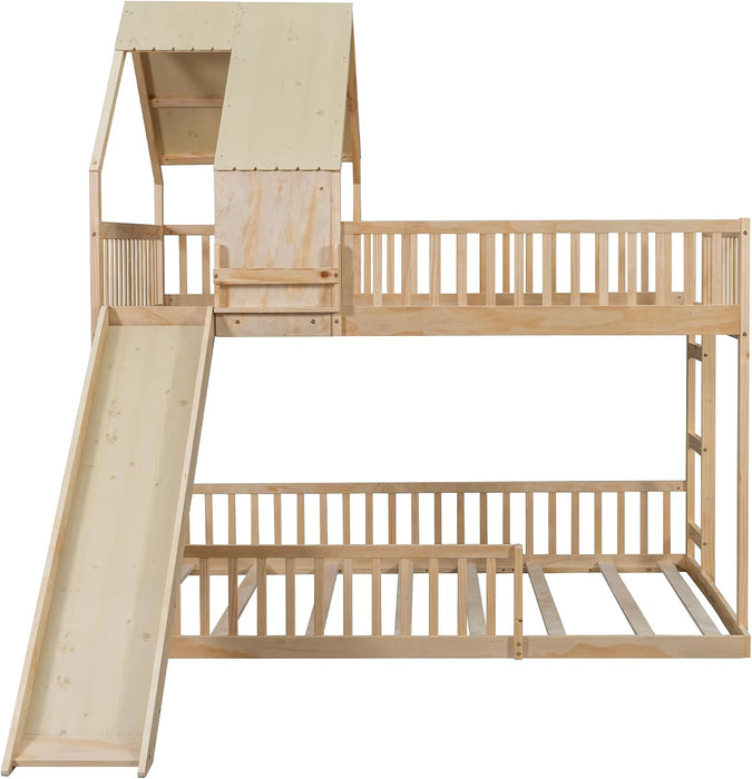Natural SolidWood ExtraLarge OverQueen Bunk Bed Slide