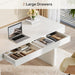 White Desk with Drawers, 63-Inch Modern Executive Office Desk, Glossy Elegant Work Study Writing Table for Home Office, Cream White