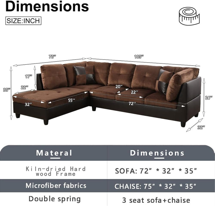 2-Piece L-Shape Microfiber Sofa Set with Chaise