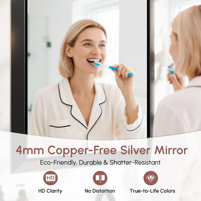 24X32 Inch Bathroom Mirror, Beveled Aluminum Framed Mirrors for Bathroom Sink, Rectangular Bathroom Vanity Mirror, Anti-Rust Small Wall Mirror, Brushed Black Bathroom Mirror