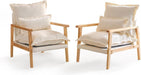 Mid-Century Modern Cloud Accent Armchairs Set of 2 with Lumbar Pillow, 6.3'' Thick Seat Cushion Reading Chairs with Wooden Armrests, Boho Lounge Chair for Bedroom, Living Room, Chenille, Beige