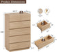 Natural Oak 6 Drawer Dresser for Bedroom, 48" Tall Chest of Drawers