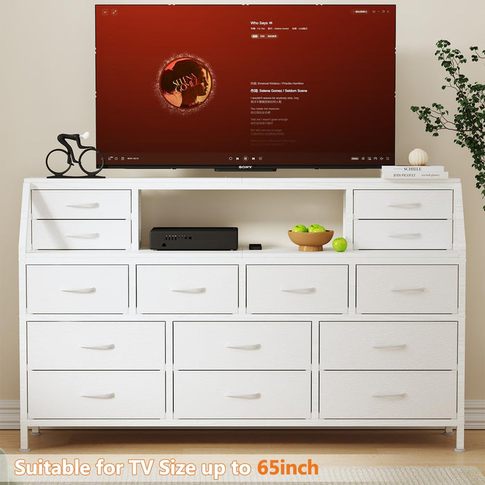 55-InchWide TV Stand Dresser 14-Drawer WhiteFinish