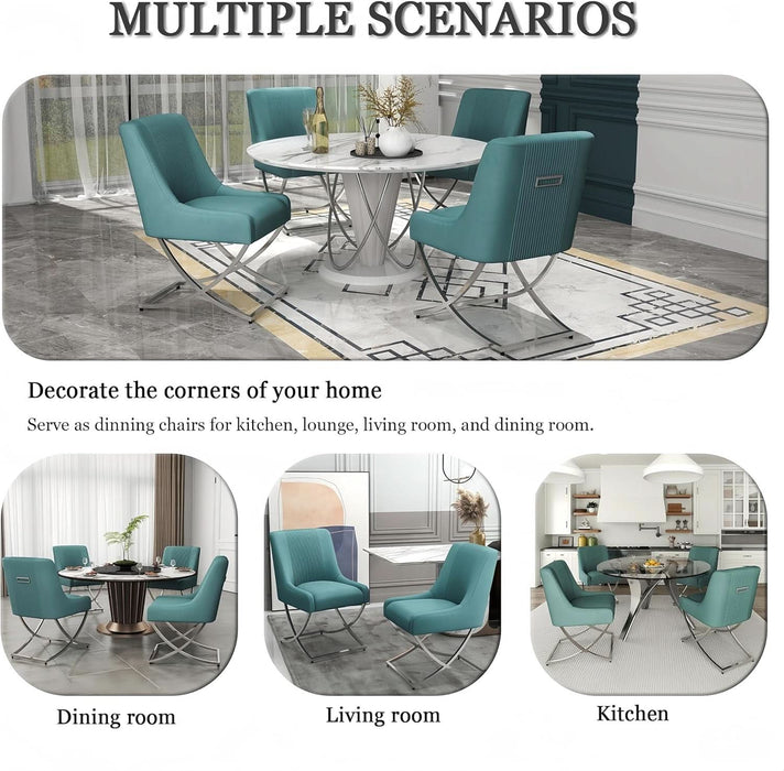 Kitchen Dining Chairs Set of 2,Accent Modern Upholstered Velevt,Contemporary Tufted Metal Chairs with X-Shaped Sliver Legs for Dining Room,Living Room, Reception Room(Green)