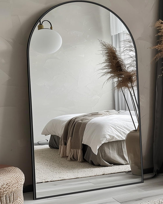 Full Length Mirror, 44"X72" Oversized Floor Mirror with Stand for Bedroom, Living Room Cloakroom, Black, Arch Style
