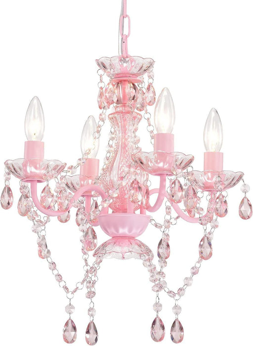 Mini Chandelier with Acrylic Crystals Pink Chandelier 4 Light Modern Chandeliers for Bedroom and Girls Room