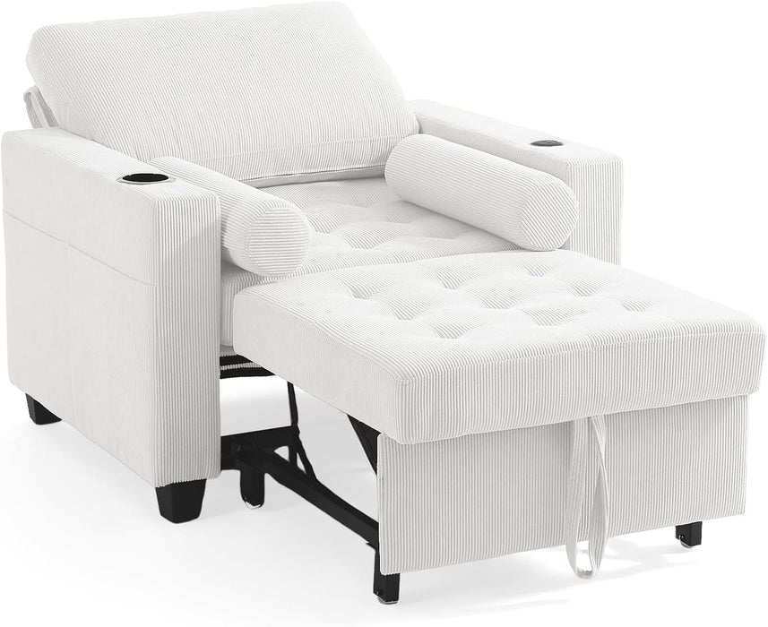 Beige Adjustable Sleeper Chair Sofa Bed Upholstered