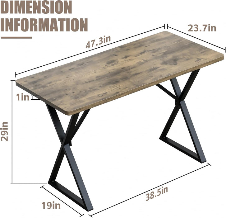 Heavy Duty Office Desk 47.2" – 800 Lbs Capacity, 45 Lbs Net Weight (Double the Average), 1" Thick Desktop, 1Mm Steel Frame, No Wobble for Home Office Gaming