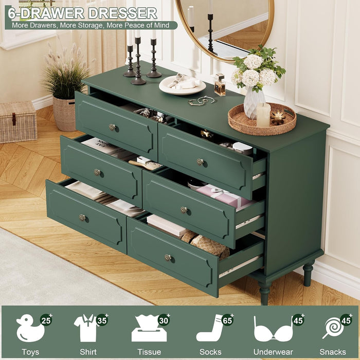 Dresser for Bedroom with 6 Drawers, 47" Vintage Chest of Drawers
