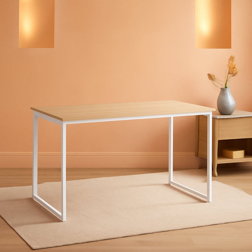 Jennifer 55 Inch White Frame Desk, Computer Workstation, Office Desk, Dining Table, Easy Assembly, Natural
