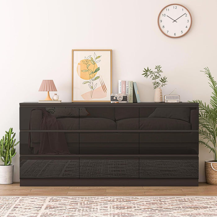 70Inch Black Dresser With Integrated Outlets Bedroom