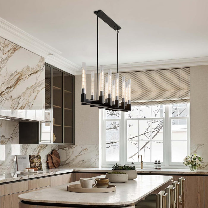 Black Farmhouse Dining Room Linear Chandelier Fixture