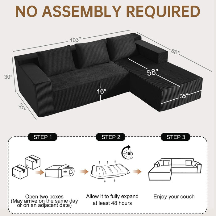 103Inch Black Corduroy Premium Modular Sectional Sofa