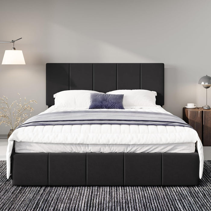 Full Size Dutch Velvet Upholstered Platform Bed Frame, Black