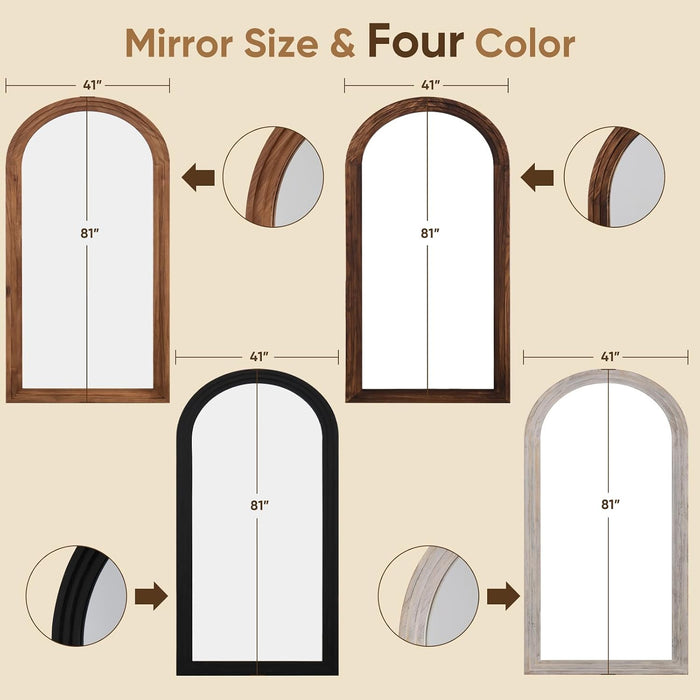Full Length Mirror 81"X41", Arched Solid Wood Frame with Stand