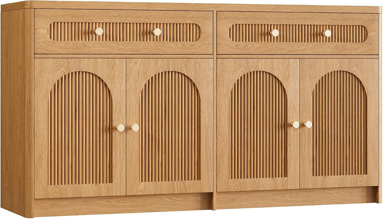 59" W Arched and Fluted Sideboard Buffet Cabinet with Storage, Oak