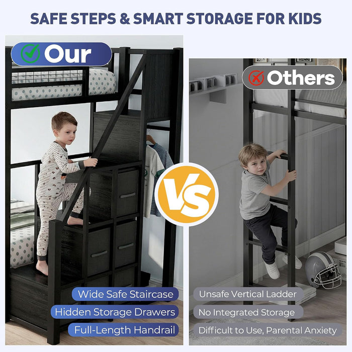 Black Twin Over Twin SpaceSaving BunkBed PremiumEdition