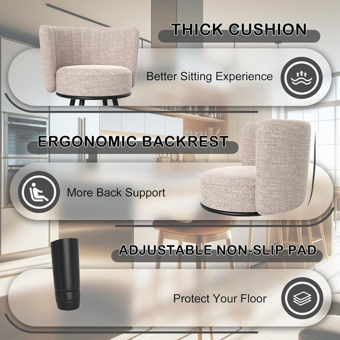 Bar Stools Set of 2, Counter Height Barstools with Back & Footrest Metal Legs, Counter Stools for Kitchen Island, Counter, Cafes, Dining Room (Swivel, Beige)