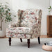 Red Floral Wingback Accent Chair Linen Upholstered