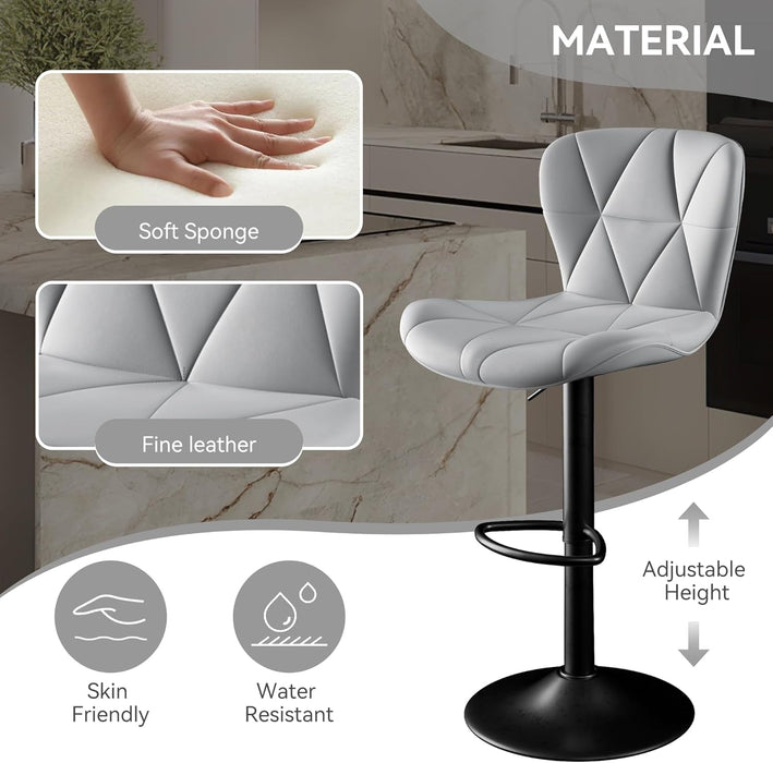 Bar Stools Set of 2,Counter Height Barstools with Backs Faux Leather Kitchen Island Bar Chair, Light Grey