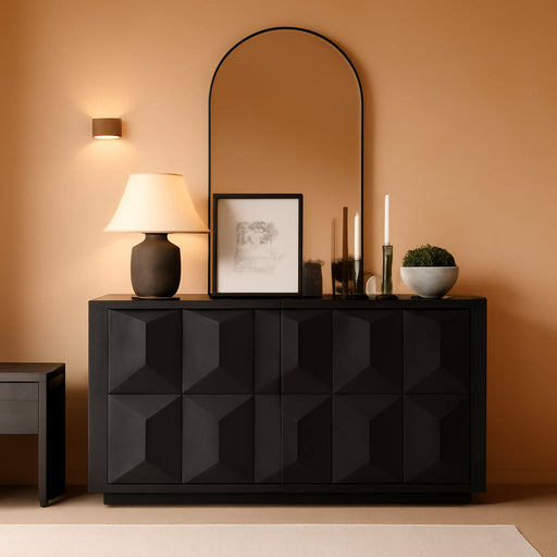 59" Black Sideboard Buffet Cabinet with Storage, Modern Credenza