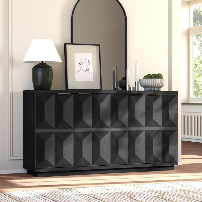 59" Black Sideboard Buffet Cabinet with Storage, Modern Credenza