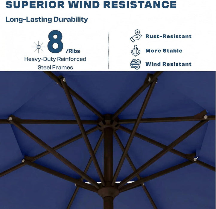 Patio Umbrella, 2 Tier Outdoor Table Umbrella, Large Vented Market Umbrellas with Push Button Tilt and Crank, 8 Sturdy Ribs for Backyard, Deck, Pool, UPF50+ UV Protection