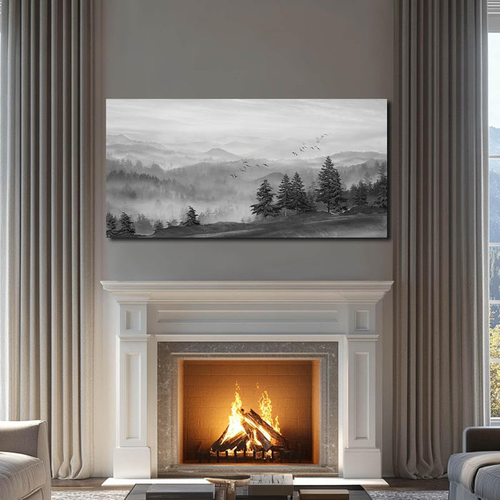 Grey Pictures Wall Decor Forest Artwork Mountain Canvas Painting Landscape Wall Art Prints for Living Room Bedroom Home Hanging Decor 24X48 Inch