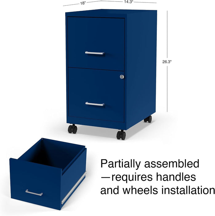 2-Drawer Vertical File Cabinet, Letter Size, Lockable, Blue