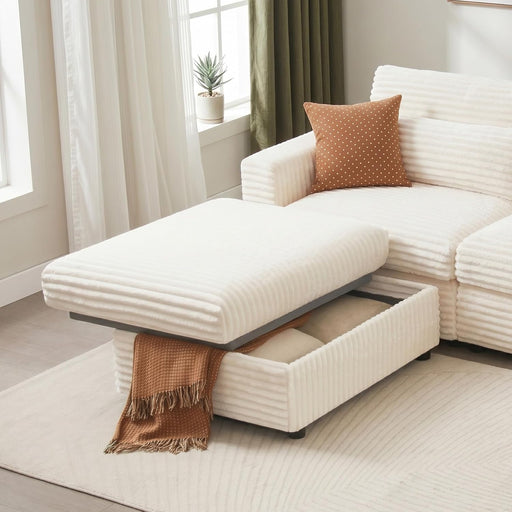 Corduroy Ottoman with Storage,Square Ottomans Easy of Assembly, Couch Ottoman for Living Room,Apartment and Bedroom (Beige, Ottoman)