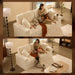 White Eighty Inch Corduroy Upholstered Sofa Cushions
