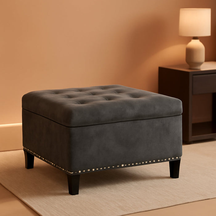 30" Large Square Storage Ottoman Bench,Tufted Upholstered Coffee Table,Oversized Ottoman with Storage for Living Room Bedroom