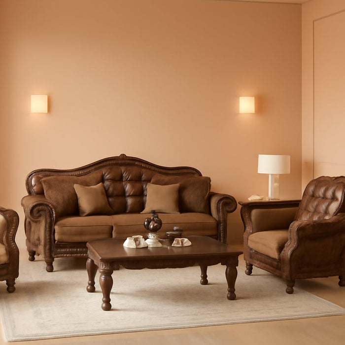 4-Piece Formal Living Room Furniture Set Includes Luxury Sofa W/ 5 Pillows, Loveseat W/ 3 Pillows, Single Chair W/ 1 Pillow and Coffe Table, Brown and Chenille (4PS, Sofa+Loveseat+Chair+Coffee Table)