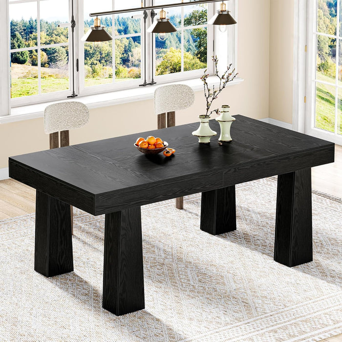 63'' Dining Table, Modern Rectangular Kitchen Table with Heavy Duty Tapered Legs, Black Business Dinner Table for Dining Room, Cafe, Restaurant, Easy Assembly (1, Black)