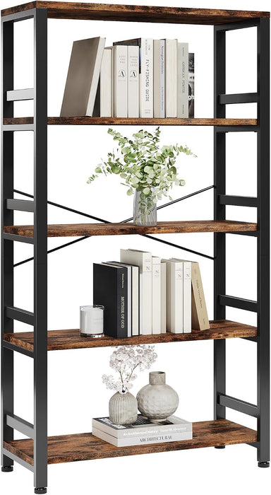 Bookshelf, 31.5" 5-Tier Ladder Industrial Bookcase, 110Lb Shelf