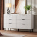 White Fluted 6 Drawer Dresser, Wide Wood Double Dresser with Metal Legs and Handles, Modern Chest of Drawers with Anti-Tipping Design for Bedroom Living Room, Hallway