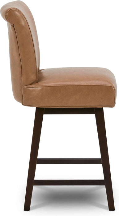 26 Inch Counter Height Swivel Bar Stools Set of 2, FSC Certified Modern Upholstered Faux Leather Swivel Barstool Chair with Back, Saddle Brown