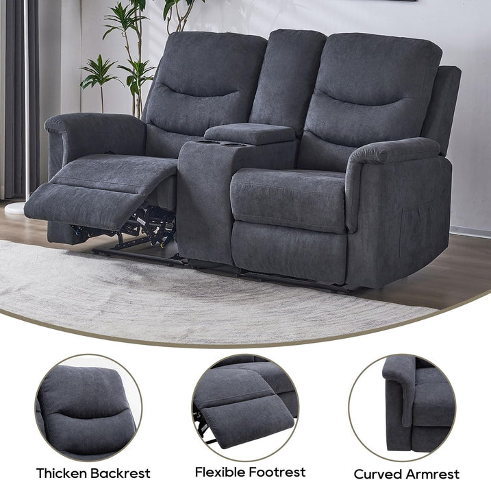 2 Pieces Recliner Sofa Set, Manual Sofa Set for Living Room Furniture Set, Recliner Sofa and Loveseat Sets, Reclining Loveseat with Console & Cup Houlders for Living Room