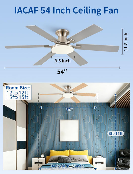 Modern Nickel Ceiling Fan Silent Brushed Steel Finish