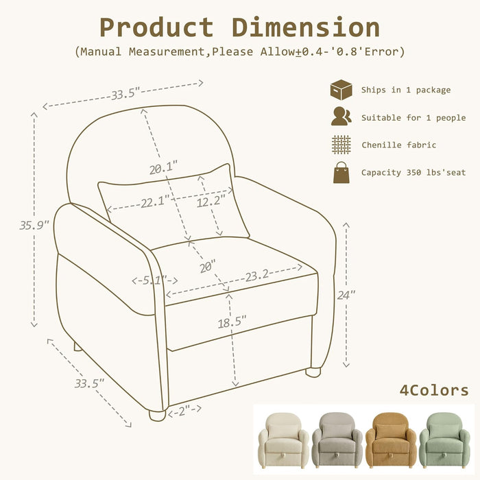 33.5" Accent Chair with Seat Storage Modern Reading Chair Accent Chairs for Living Room Armchair Bedroom,Apartment (Ginger Yellow, 33.5")