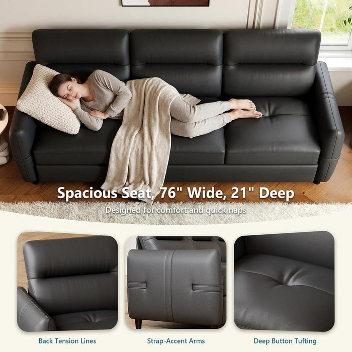85Inch Black Faux Leather Executive Sofa USBChargingPorts