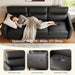85Inch Black Faux Leather Executive Sofa USBChargingPorts
