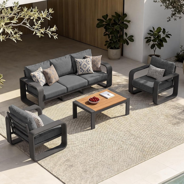 Oversized Aluminum Outdoor Furniture Set, Extra Large Patio Furniture Sofa Set 4.8” Widened Armrest & Ultra-Thick Cushions, 4 Pcs Modern Patio Sectional for Backyard, Porch, Graphite