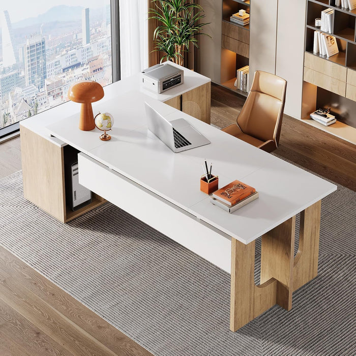 Premium White Engineered Wood Corner Desk 74.8Inches