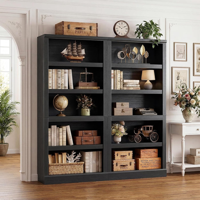 71” Tall Bookshelf and Bookcase with Doors and Adjustable Shelves | 5-Tier Storage Book Cases, Thick Wood and Sturdy, Industrial Display Cabinet for Living Room, Home Office, Bedroom, Black