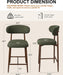 Metal Bar Stools Set of 3, 26″ Counter Height Bar Stools with Backs, Mid Century Modern Upholstered Barstools for Kitchen Island, Dining Room, Green