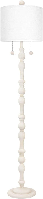 65.5” Natural Real Wood Floor Lamp for Living Room Bedroom, Dual S Cluster Socket, Pull Chains Switch, Farmhouse Tall Standing Lamp with Linen Shade for Home Room Decor (Bulbs Included)