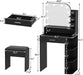 Makeup Vanity with Chair, Small Vanity Desk with Mirror and Lights 3 Colors, Girls Vanity Set with Power Outlet, Compact Vanity Table for Small Space, Black