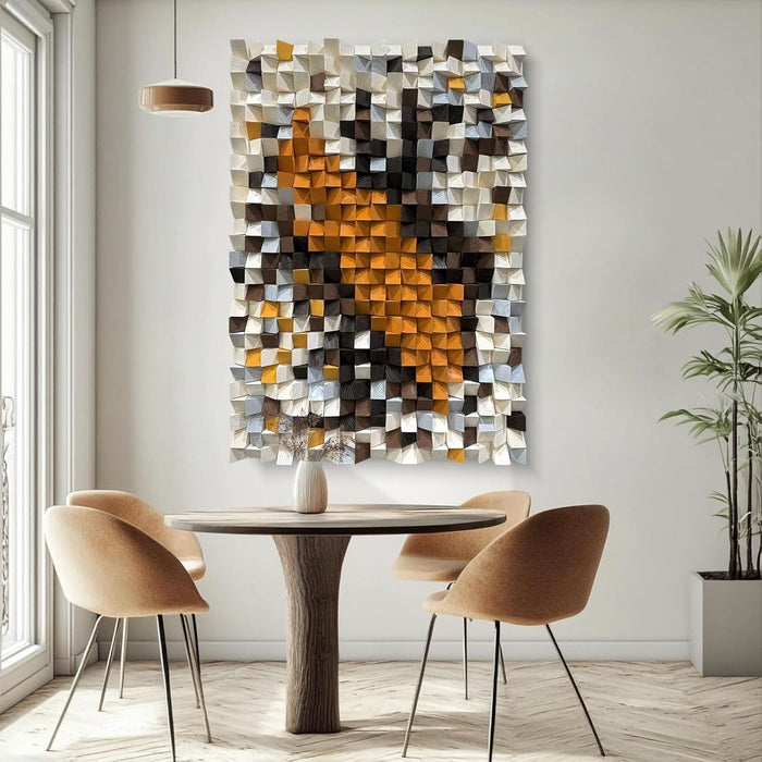 Orange and White​​ Mosaic Wall Art Wood Wall Art Wooden Wall Decor Large Wall Decor Creative Wood Block Decorative Painting for Office Living Room 27.6" X 39.4"